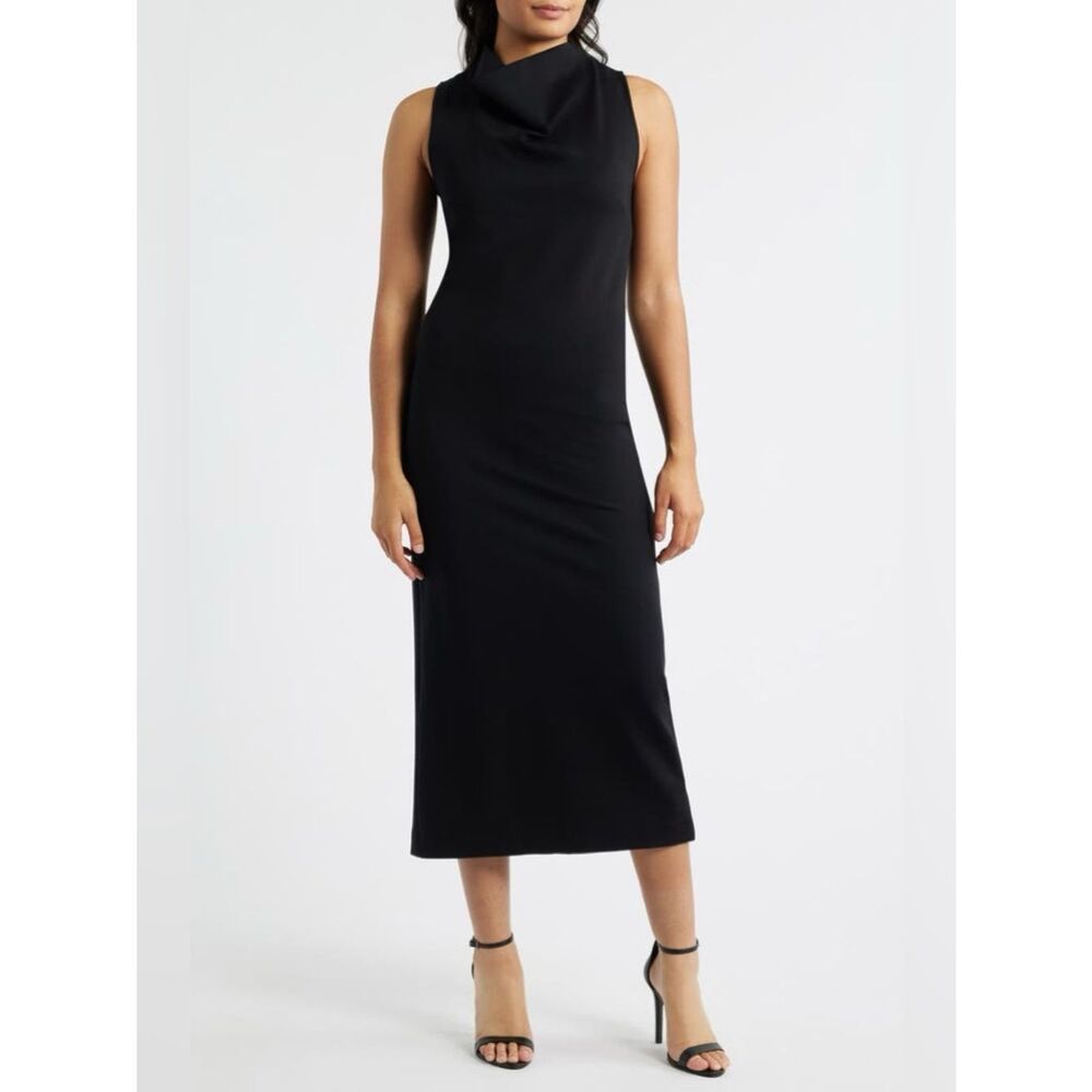 Spanx Ponte Sleeveless Midi Dress with Draped Neckline Size Large